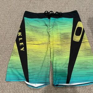 Oakley Teal and Yellow Striped Shorts